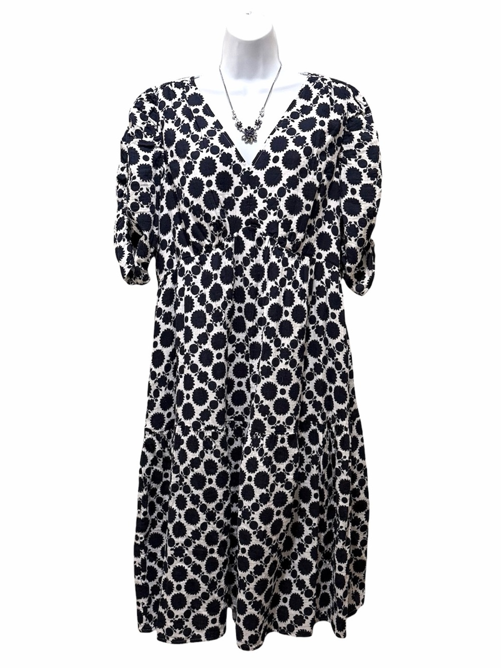 NWT Time and Tru Women's Cotton Tiered Dark Navy Dot Tile Midi Dress- XL 16/18 - Picture 3 of 9